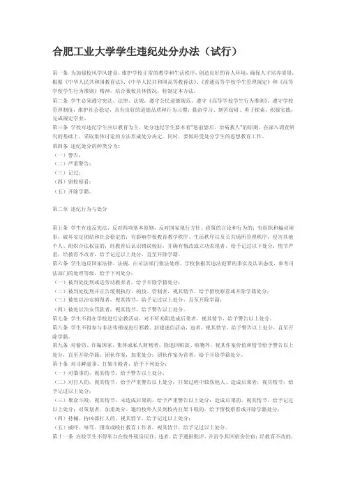 合肥工业大学学生违纪处分办法（试行）-合肥工业大学化学工程学院