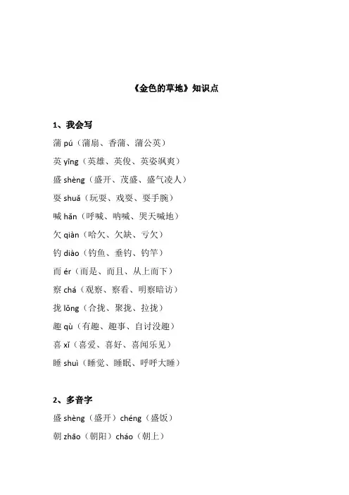 部编版三年级上册语文第16课《金色的草地》知识点