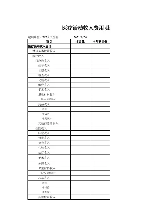 医疗活动收入费用明细表