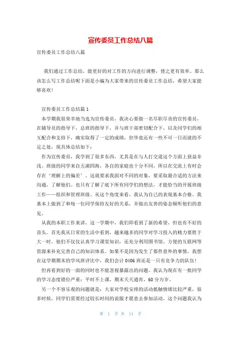 宣传委员工作总结八篇