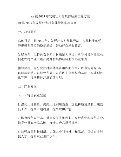 xx镇2023年发展壮大村集体经济实施方案