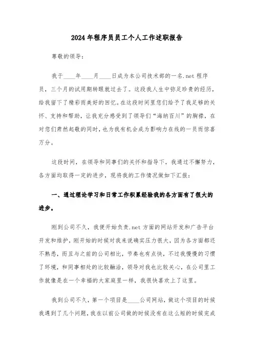 2024年程序员员工个人工作述职报告(三篇)