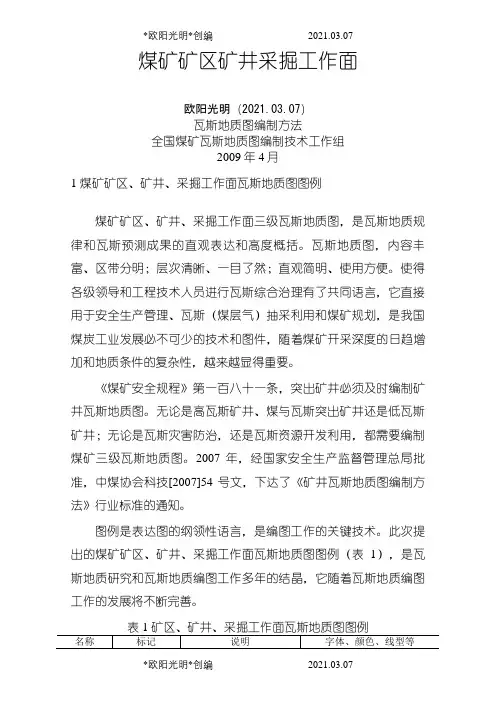 煤矿采掘工作面瓦斯地质图编制方法之欧阳光明创编
