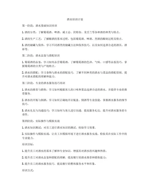 酒水培训计划