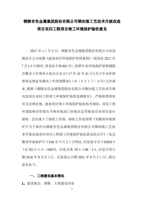 铜陵有色金属集团股份有限公司铜冶炼工艺技术升级改造项目双闪【可编辑范本】