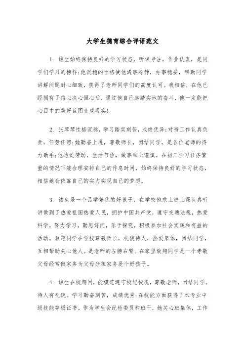 大学生德育综合评语范文(2篇)