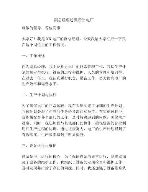 副总经理述职报告 电厂
