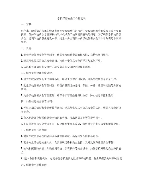 学校保密安全工作计划表