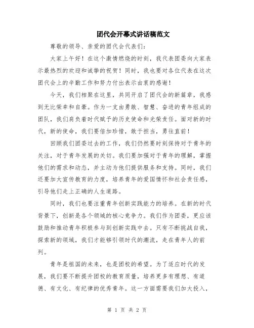 团代会开幕式讲话稿范文