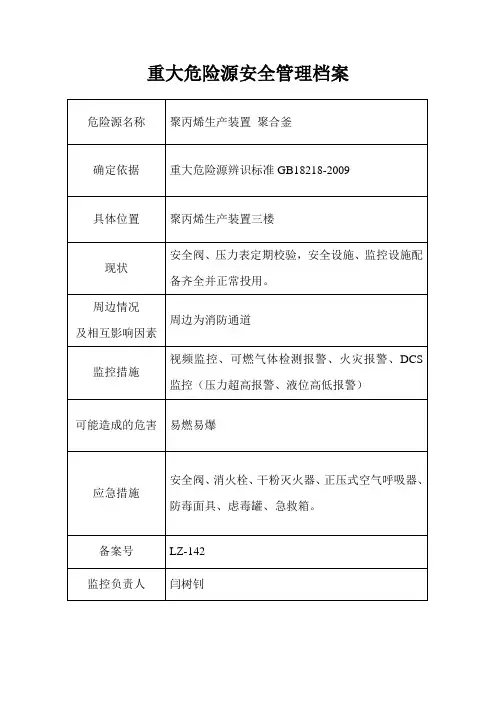 重大危险源安全管理档案
