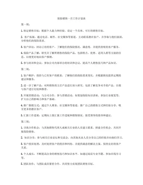 保险销售一月工作计划表