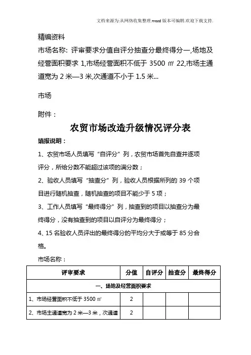 农贸市场改造升级情况评分表