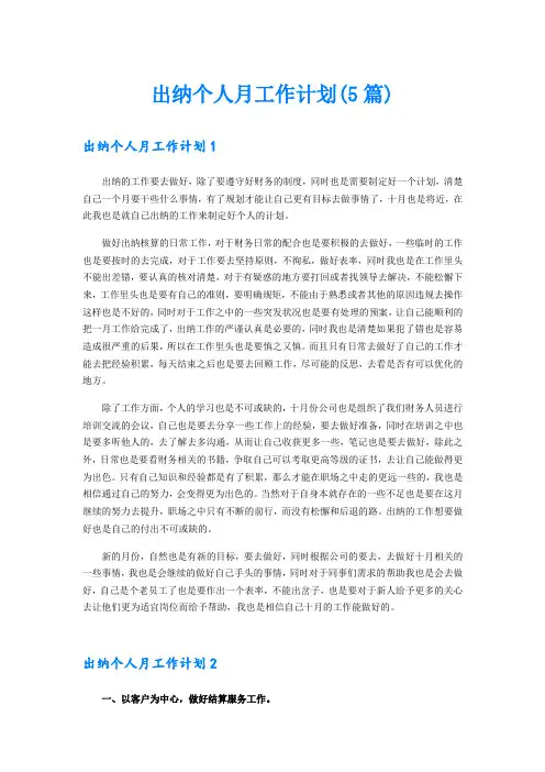 出纳个人月工作计划(5篇)