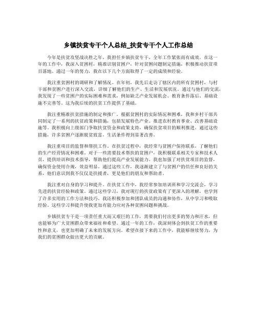 乡镇扶贫专干个人总结_扶贫专干个人工作总结