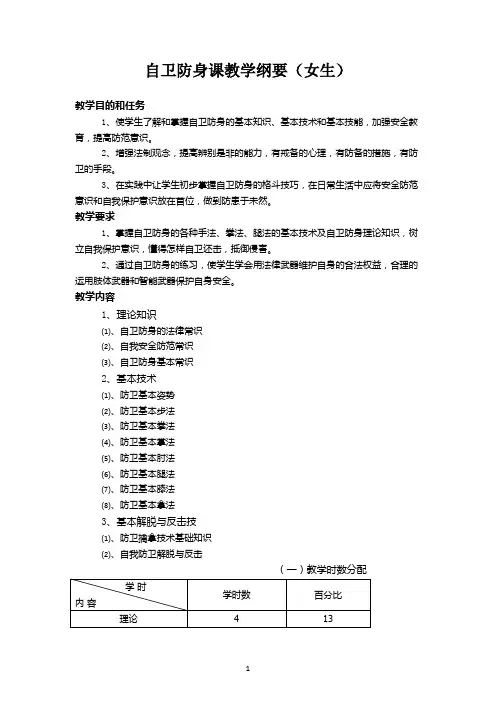 自卫防身课教学纲要(女生)