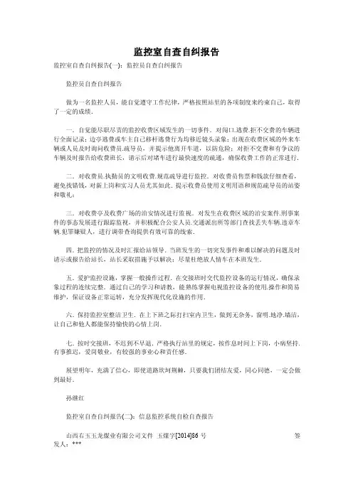 监控室自查自纠报告