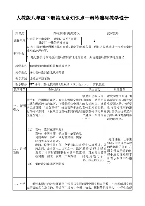 地理八年级秦岭淮河地理意义(教学设计)