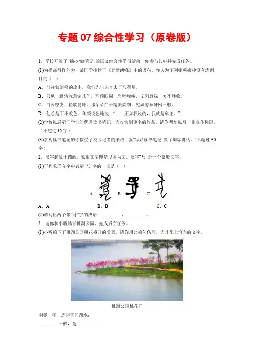 专题07 综合性学习-2022-2023学年八年级语文下册备考期末总复习(江苏南京专用)原卷版