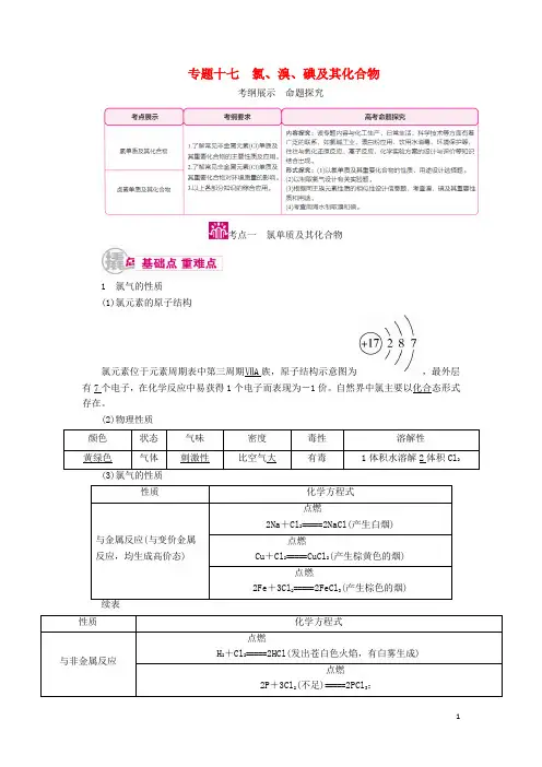 高考化学一轮复习 专题十七 氯、溴、碘及其化合物 考