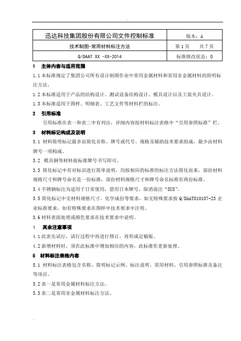 技术制图-常用材料标注方法