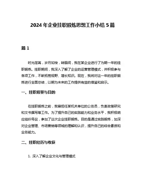 2024年企业挂职锻炼思想工作小结5篇