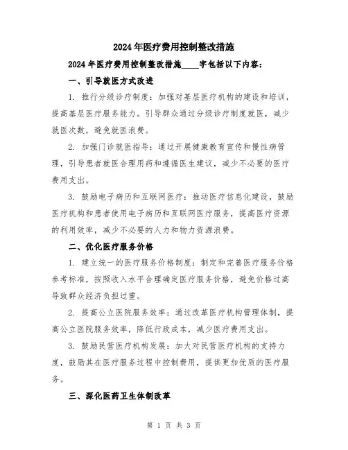 2024年医疗费用控制整改措施