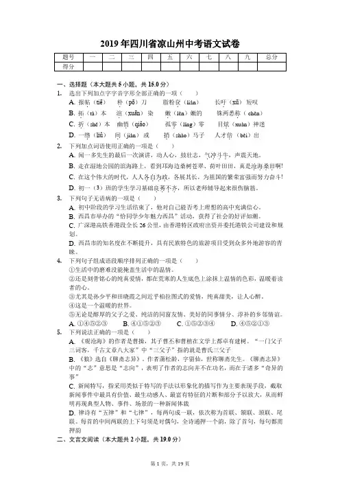 2019年四川省凉山州中考语文试卷