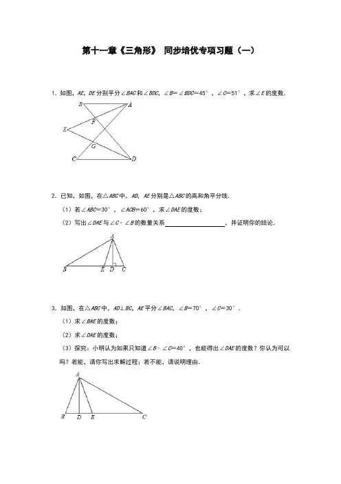 第十一章 三角形  同步培优专项习题(一)人教版八年级数学上册