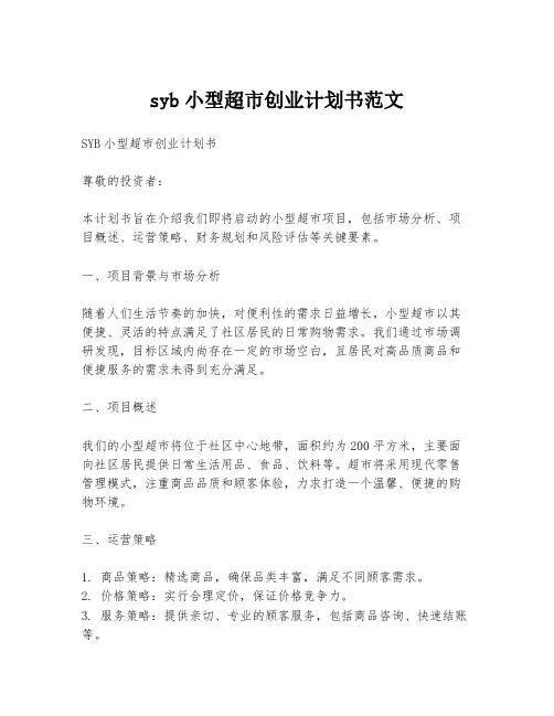 syb小型超市创业计划书范文