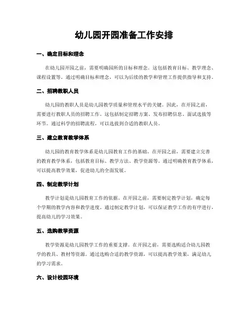 幼儿园开园准备工作安排