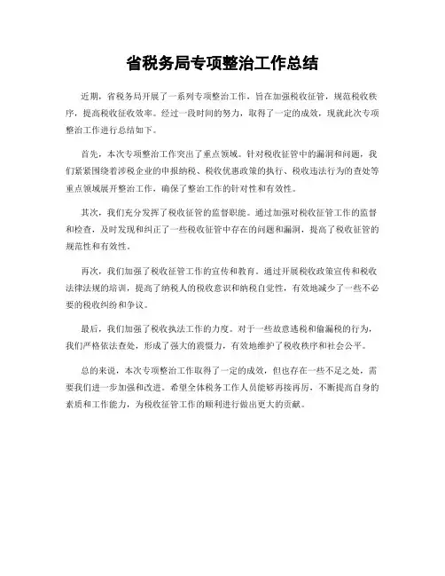 省税务局专项整治工作总结