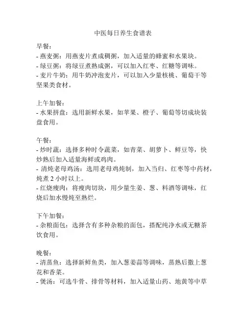 中医每日养生食谱表