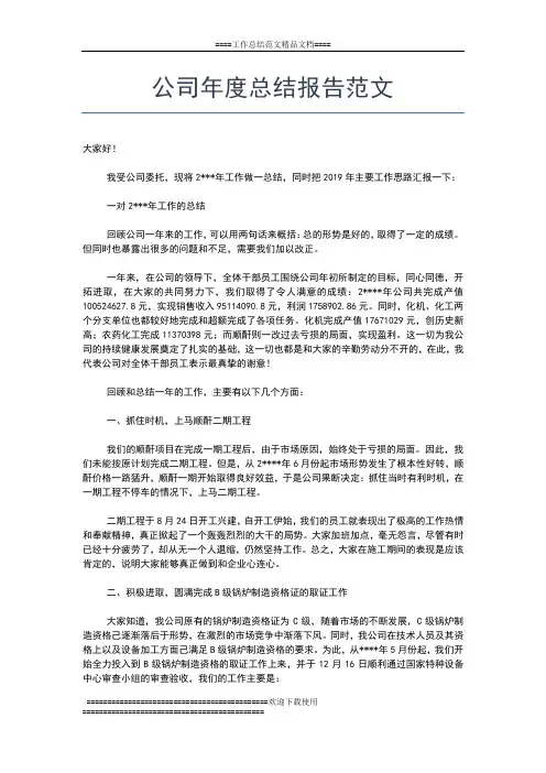 2019年最新公司年度总结报告工作总结文档【五篇】
