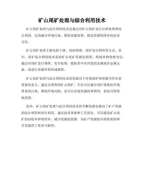 矿山尾矿处理与综合利用技术