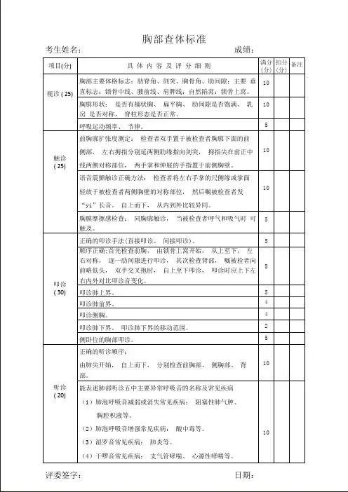 胸部查体评分标准