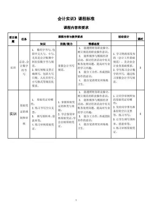 《会计实训》课程标准课程内容和要求