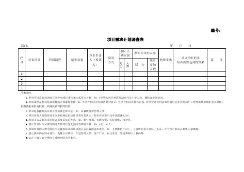 项目需求计划调查表