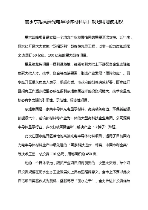 丽水东旭高端光电半导体材料项目规划用地使用权