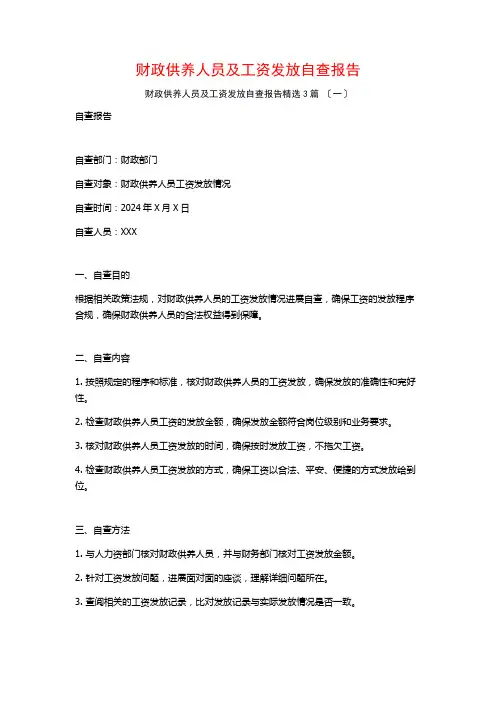财政供养人员及工资发放自查报告3篇