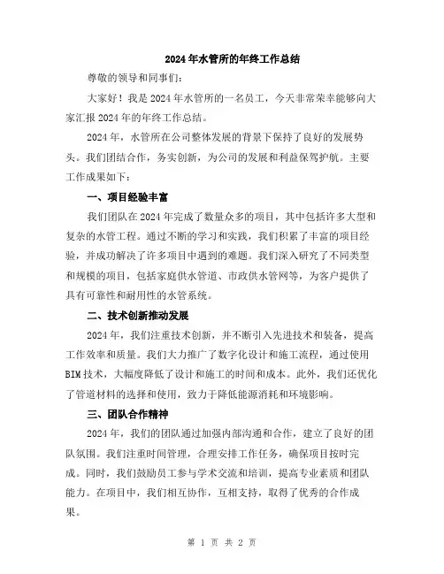 2024年水管所的年终工作总结