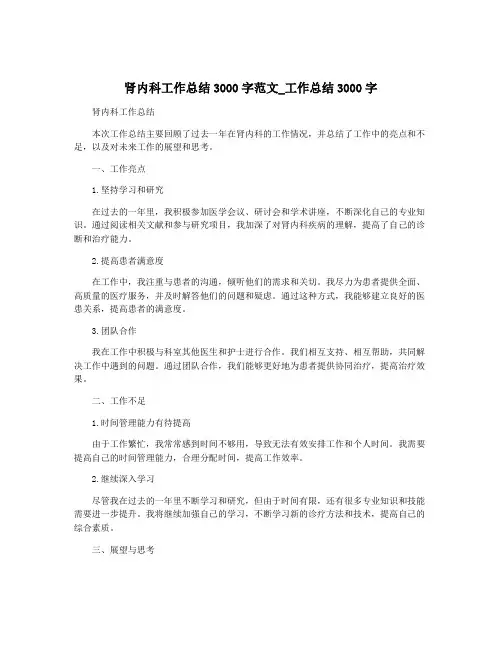 肾内科工作总结3000字范文_工作总结3000字