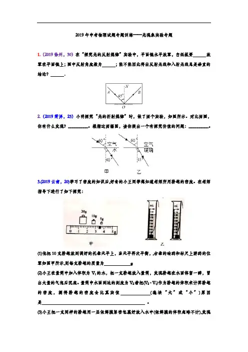 2019年中考物理试题专题训练——光现象实验专题(word版含答案)