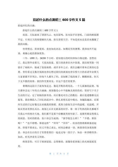 拾起什么的点滴初三600字作文5篇