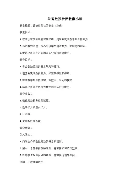 益智数独社团教案小班