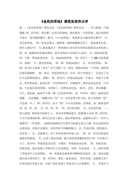 《金色的草地》课堂实录和点评