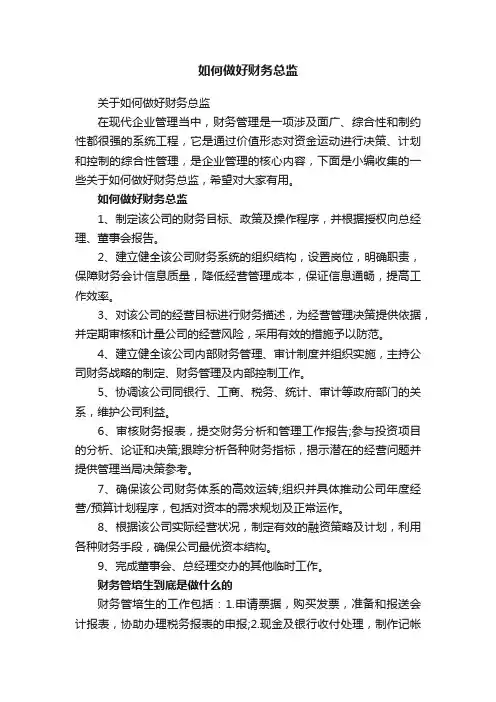 关于如何做好财务总监