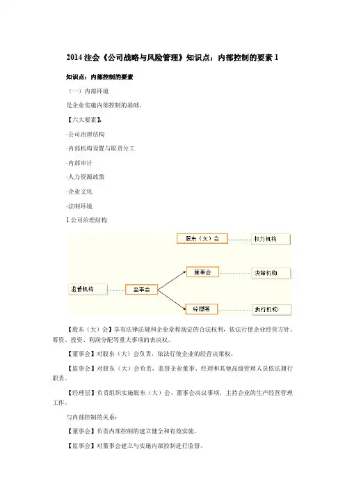 注会《公司战略与风险管理》知识点：内部控制的要素
