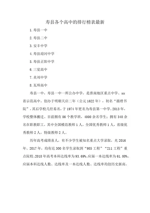 寿县各个高中的排行榜表最新