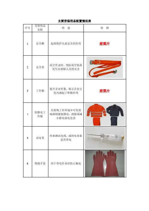 劳保用品配置情况表
