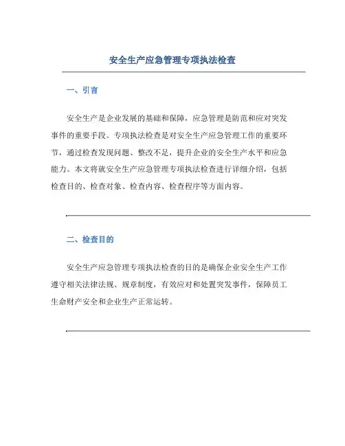 安全生产应急管理专项执法检查